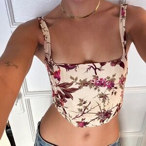 Urban Outfitters Floral Crop Top - Cream and Pink